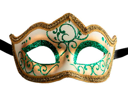 Masque Colombine Vert et Doré à Pointe – Artisanat Authentique de Venise