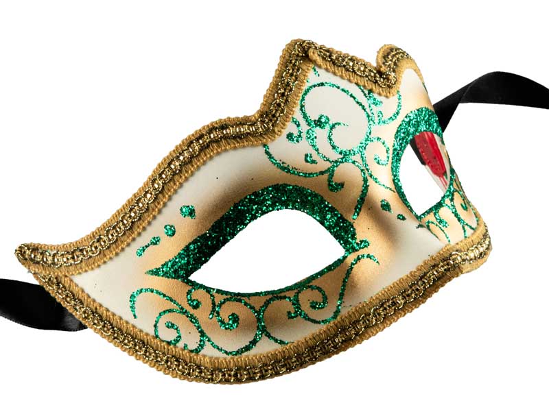 Masque Colombine Vert et Doré à Pointe – Artisanat Authentique de Venise