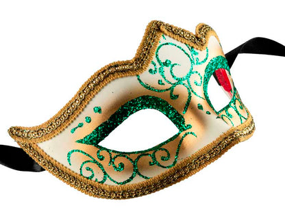 Masque Colombine Vert et Doré à Pointe – Artisanat Authentique de Venise
