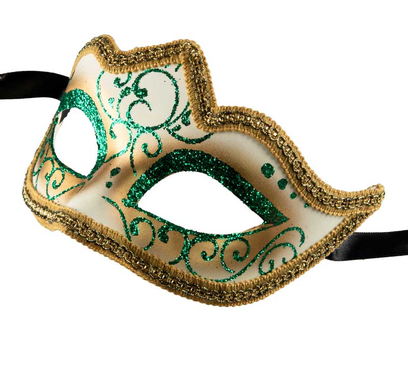 Masque Colombine Vert et Doré à Pointe – Artisanat Authentique de Venise