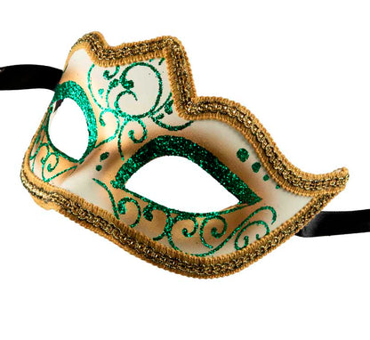 Masque Colombine Vert et Doré à Pointe – Artisanat Authentique de Venise