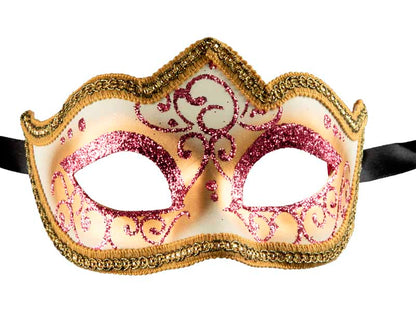 Masque Colombine Rose Pastel et Doré à Pointe – Artisanat Authentique de Venise
