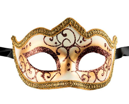 Masque Colombine Marron et Doré à Pointe – Artisanat Authentique de Venise