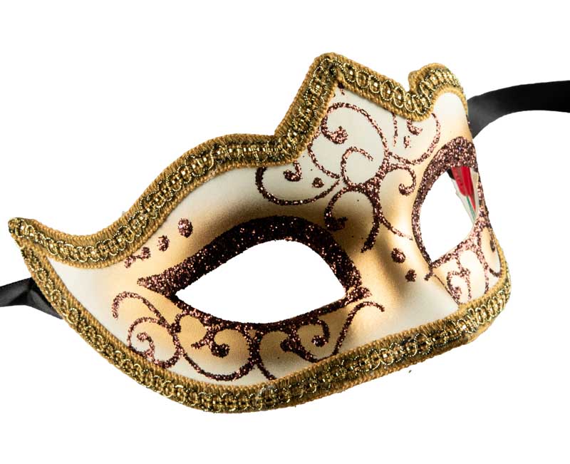 Masque Colombine Marron et Doré à Pointe – Artisanat Authentique de Venise