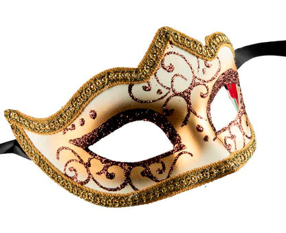 Masque Colombine Marron et Doré à Pointe – Artisanat Authentique de Venise