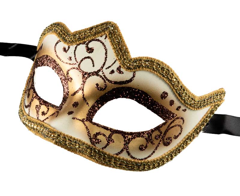 Masque Colombine Marron et Doré à Pointe – Artisanat Authentique de Venise