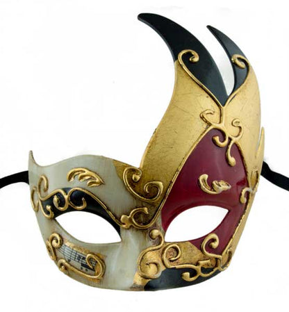 Masque Colombine Cygne Rouge, Écru, Noir et Doré – Artisanat Authentique de Venise