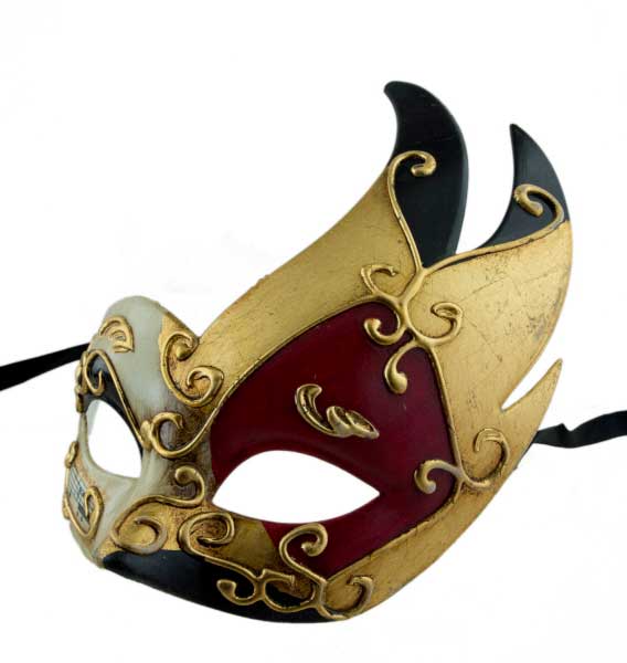 Masque Colombine Cygne Rouge, Écru, Noir et Doré – Artisanat Authentique de Venise