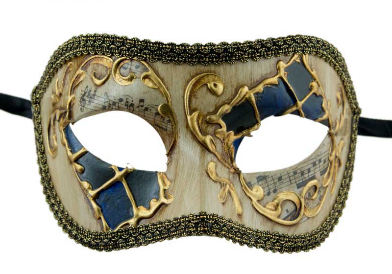 Masque Colombine Damier Noir et Bleu Loup Vénitien – Artisanat Authentique de Venise