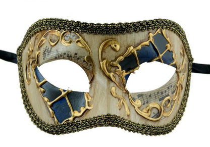 Masque Colombine Damier Noir et Bleu Loup Vénitien – Artisanat Authentique de Venise