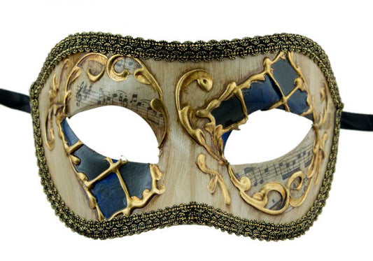 Masque Colombine Damier Noir et Bleu Loup Vénitien – Artisanat Authentique de Venise