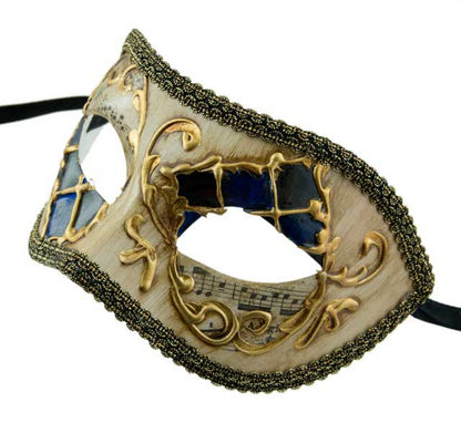 Masque Colombine Damier Noir et Bleu Loup Vénitien – Artisanat Authentique de Venise