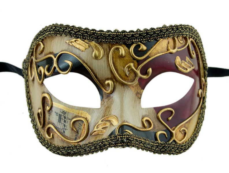 Masque Colombine Noir Rouge et Doré Loup Vénitien – Artisanat Authentique de Venise