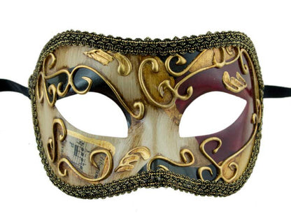 Masque Colombine Noir Rouge et Doré Loup Vénitien – Artisanat Authentique de Venise