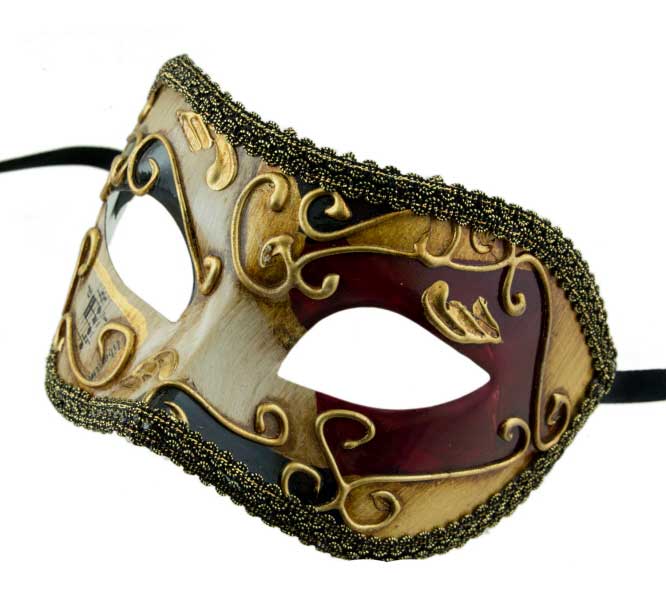 Masque Colombine Noir Rouge et Doré Loup Vénitien – Artisanat Authentique de Venise