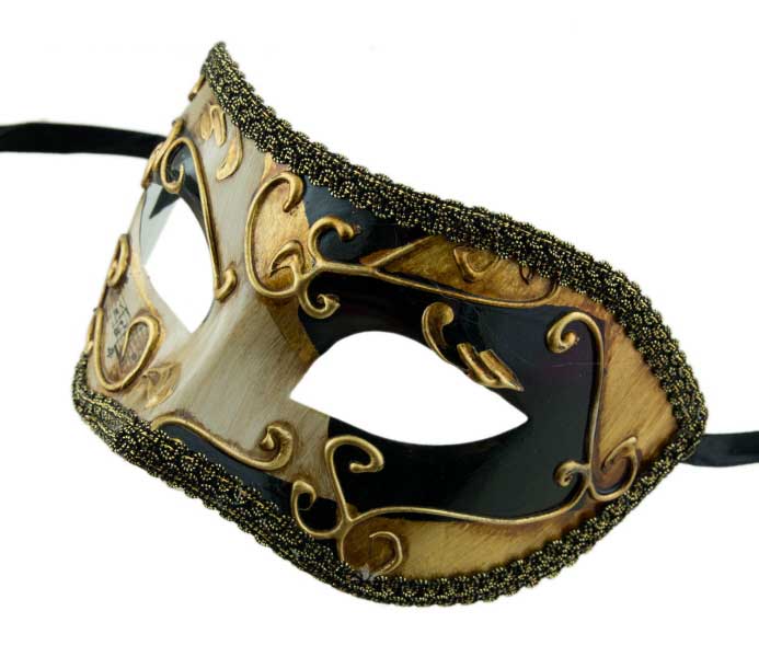 Masque Colombine Noir et Doré à Dorure – Artisanat Authentique de Venise