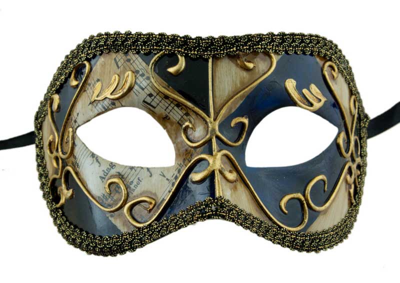 Masque Colombine Bleu noir et Doré - Artisanat Authentique de Venise