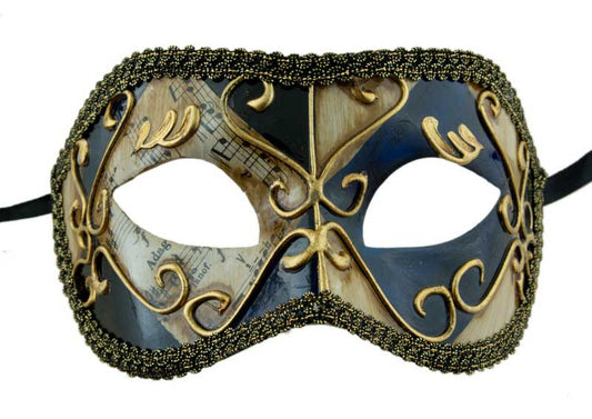 Masque Colombine Bleu noir et Doré - Artisanat Authentique de Venise