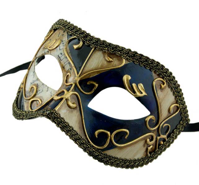 Masque Colombine Bleu noir et Doré - Artisanat Authentique de Venise