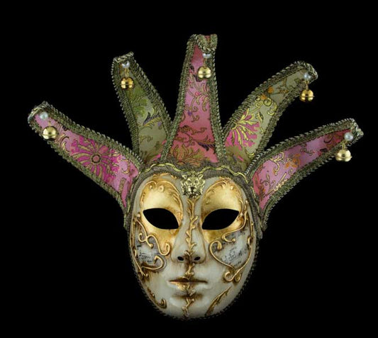 Masque Volto Jolly Rose et Doré à 5 Pointes – Artisanat Authentique de Venise