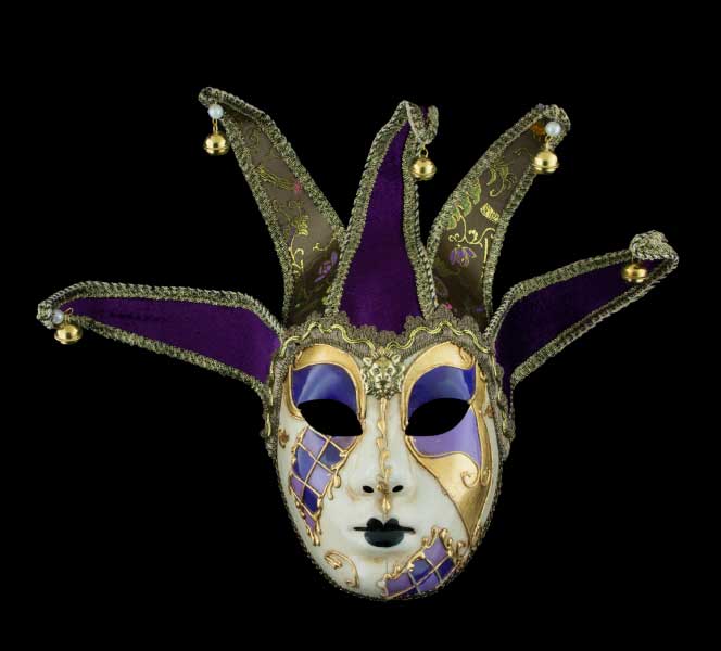 Masque de Venise Volto Jolly Violet et Doré – Artisanat Authentique de Venise
