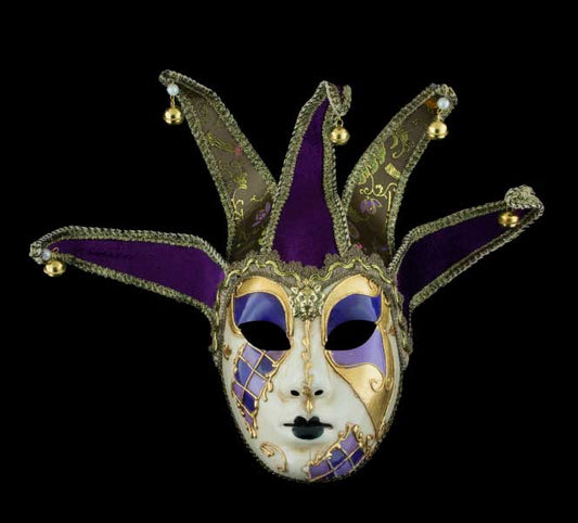 Masque de Venise Volto Jolly Violet et Doré – Artisanat Authentique de Venise