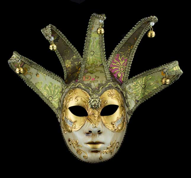 Masque Volto Jolly Vert à 5 Pointes – Artisanat Authentique de Venise