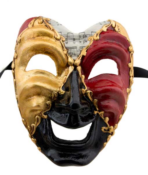 Masque Volto Commedia Tragedia Musica Noir – Artisanat Authentique de Venise
