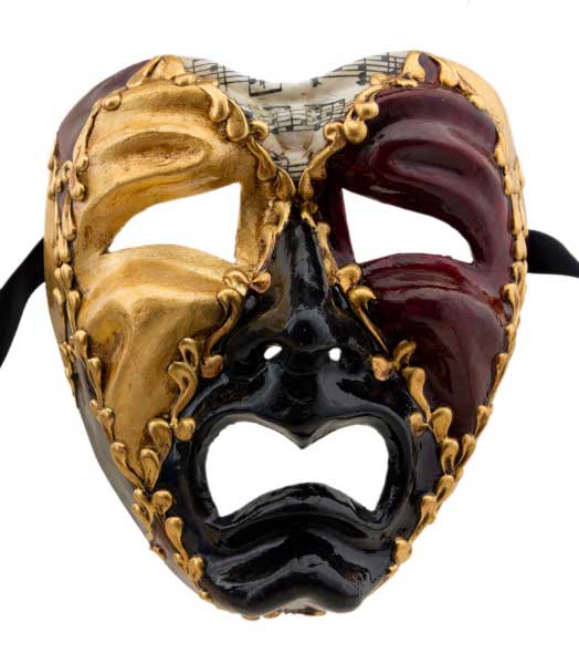 Masque Volto Commedia Tragedia Musica Noir et Rouge – Artisanat Authentique de Venise