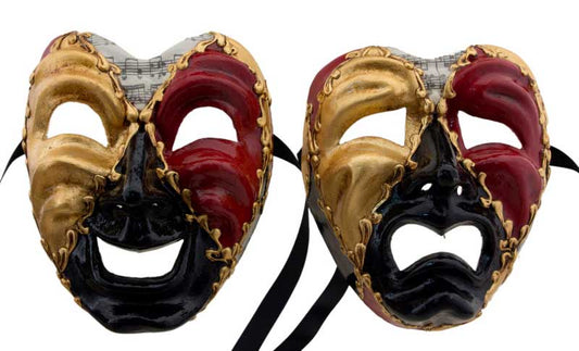2 Masques Volto Commedia Tragédia Musica Noir – Artisanat Authentique de Venise