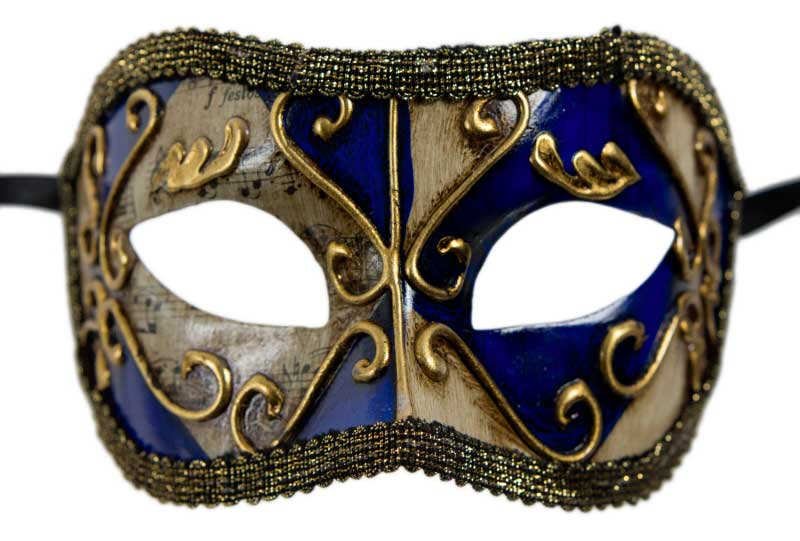 Masque Colombine Musica Bleu et Doré – Artisanat Authentique de Venise