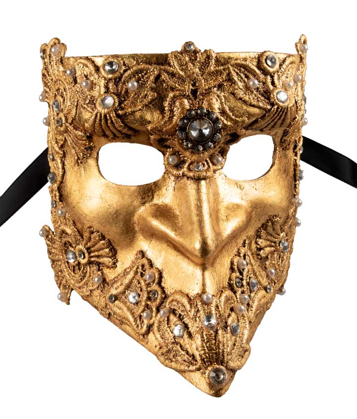 Masque Vénitien Bauta Barocco Macramé Doré – Artisanat Authentique de Venise