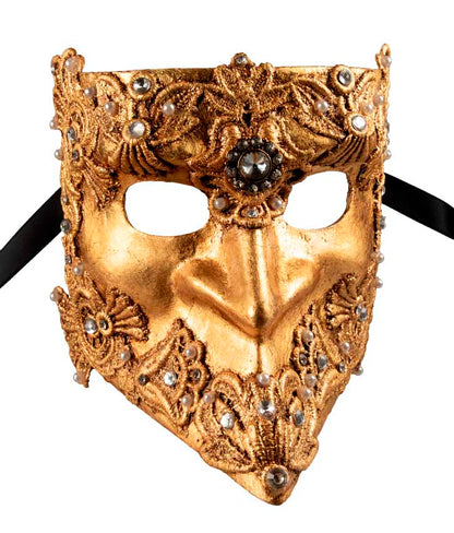 Masque Vénitien Bauta Barocco Macramé Doré – Artisanat Authentique de Venise