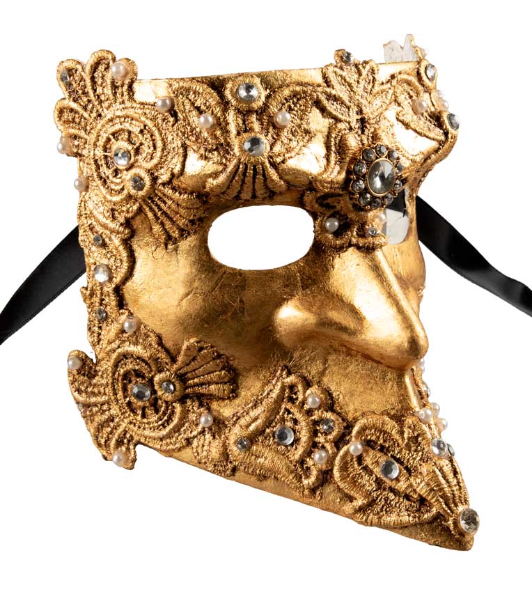 Masque Vénitien Bauta Barocco Macramé Doré – Artisanat Authentique de Venise