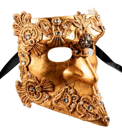 Masque Vénitien Bauta Barocco Macramé Doré – Artisanat Authentique de Venise