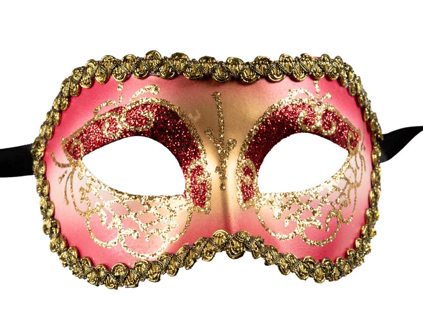 Masque Colombine Rouge et Doré – Artisanat Authentique de Venise