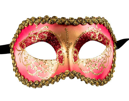 Masque Colombine Rouge et Doré – Artisanat Authentique de Venise