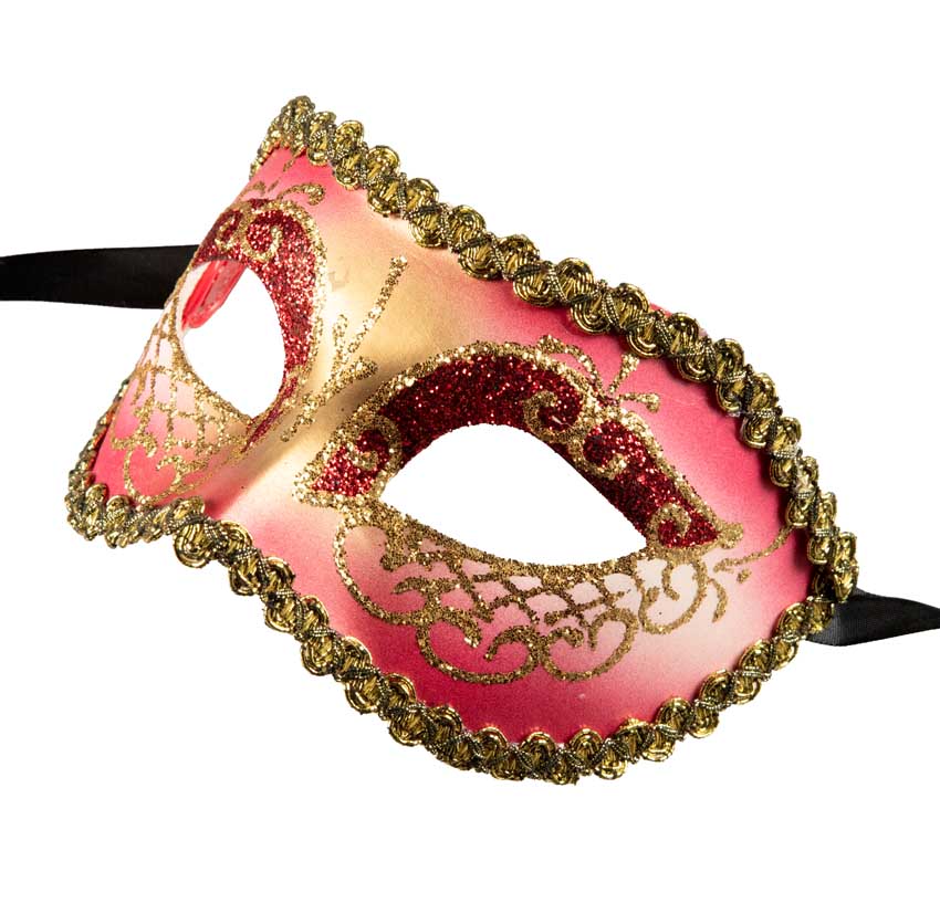 Masque Colombine Rouge et Doré – Artisanat Authentique de Venise