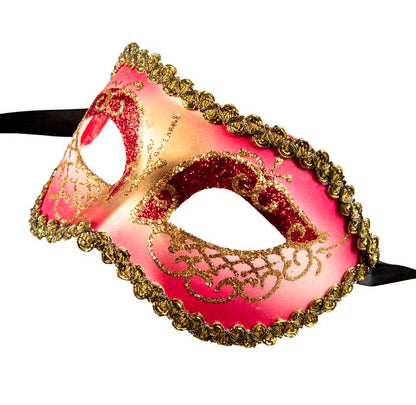 Masque Colombine Rouge et Doré – Artisanat Authentique de Venise