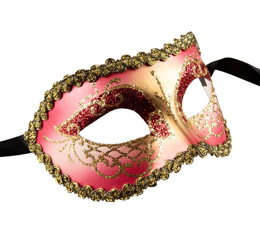 Masque Colombine Rouge et Doré – Artisanat Authentique de Venise