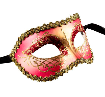 Masque Colombine Rouge et Doré – Artisanat Authentique de Venise