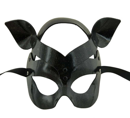 Masque Coquin Chat de Boudoir Noir Pailleté – Artisanat Authentique de Venise