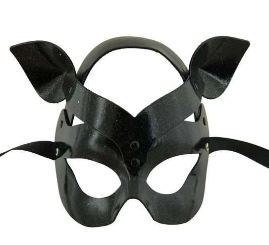 Masque Érotique Chat Maîtresse Espiègle Noir Pailleté – Artisanat Authentique de Venise