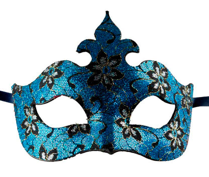 Masque Colombine Bal Masqué Bleu Argenté – Artisanat Authentique de Venise