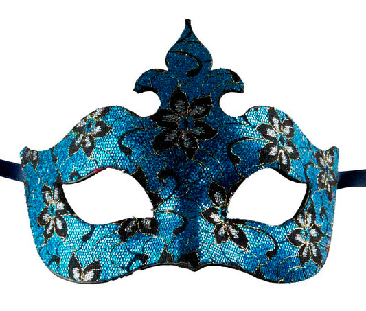 Masque Colombine Bal Masqué Bleu Argenté – Artisanat Authentique de Venise