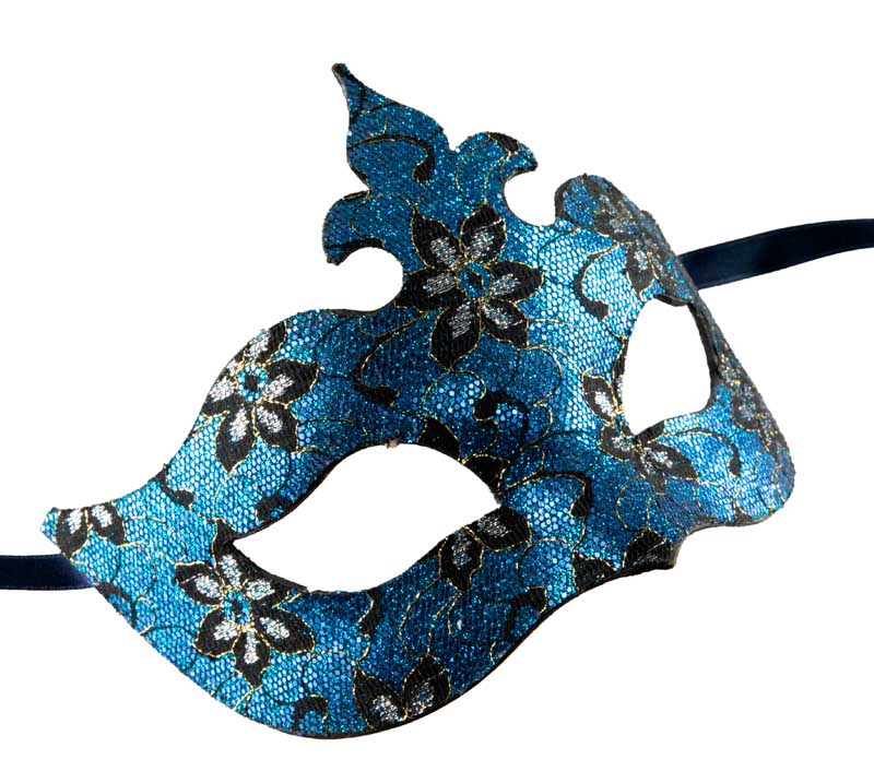 Masque Colombine Bal Masqué Bleu Argenté – Artisanat Authentique de Venise
