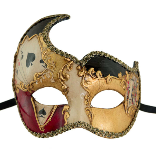 Masque Vénitien Colombine Cygne Carré d’As Noir et Doré – Artisanat Authentique de Venise