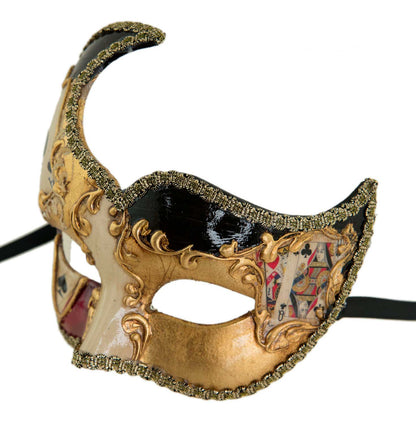 Masque Vénitien Colombine Cygne Carré d’As Noir et Doré – Artisanat Authentique de Venise