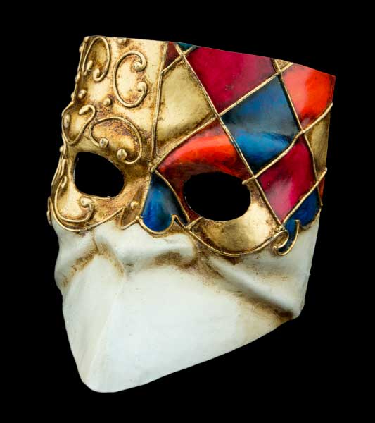 Masque Vénitien Bauta Bleu et Doré – Artisanat Authentique de Venise