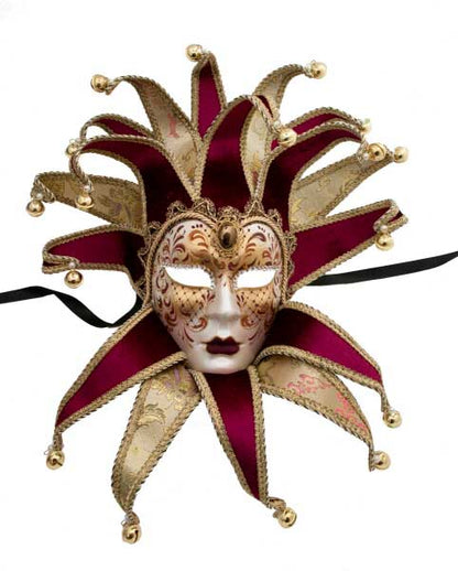 Masque Volto Jolly Bordeaux Doré à 17 Pointes – Artisanat Authentique de Venise